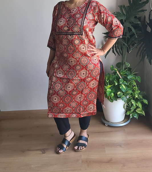 Ajrakh Mashru Silk Women's Full lenght Kurti