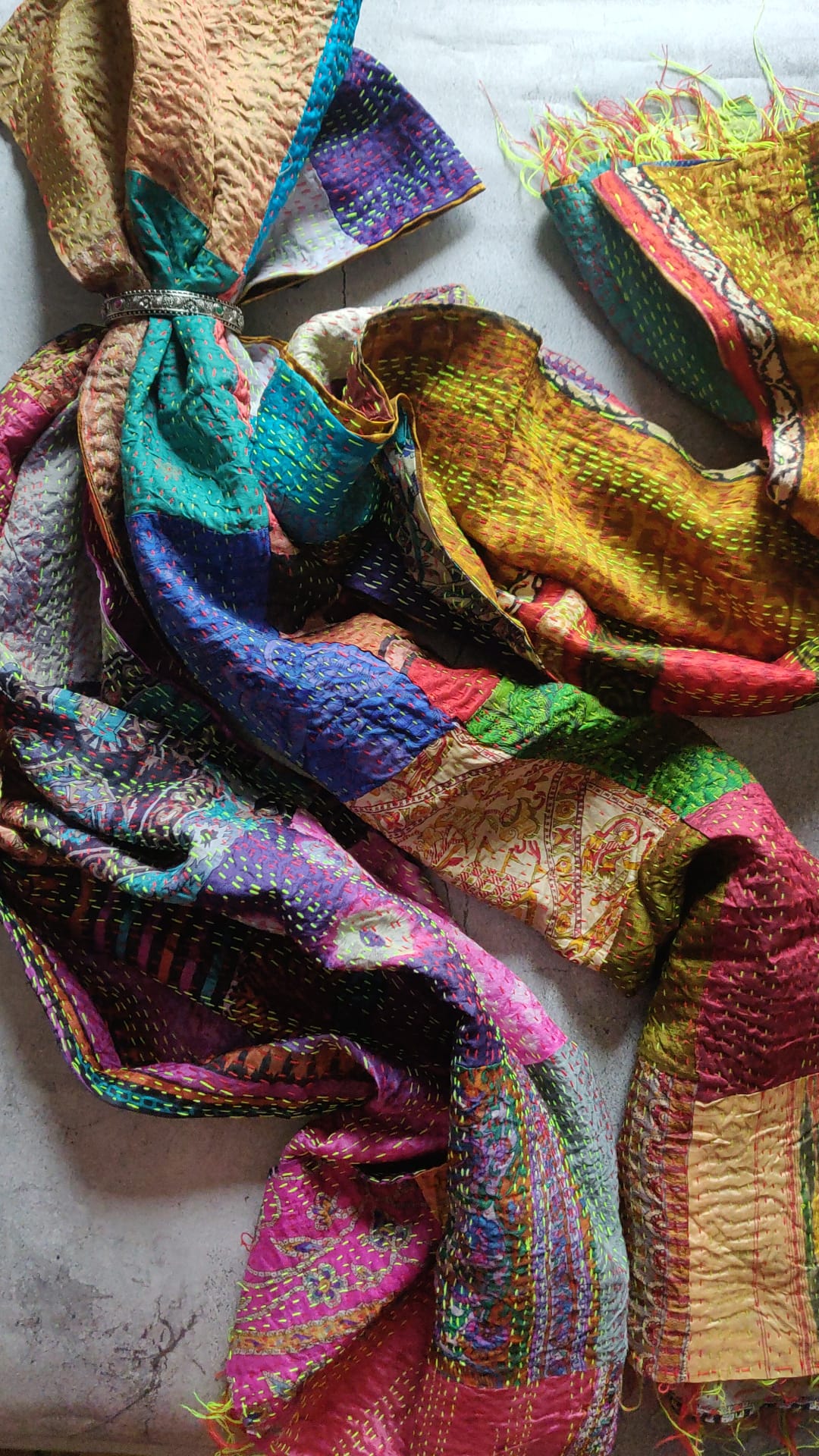 RAMETI- Handmade Silk Kantha Scarf set of 2