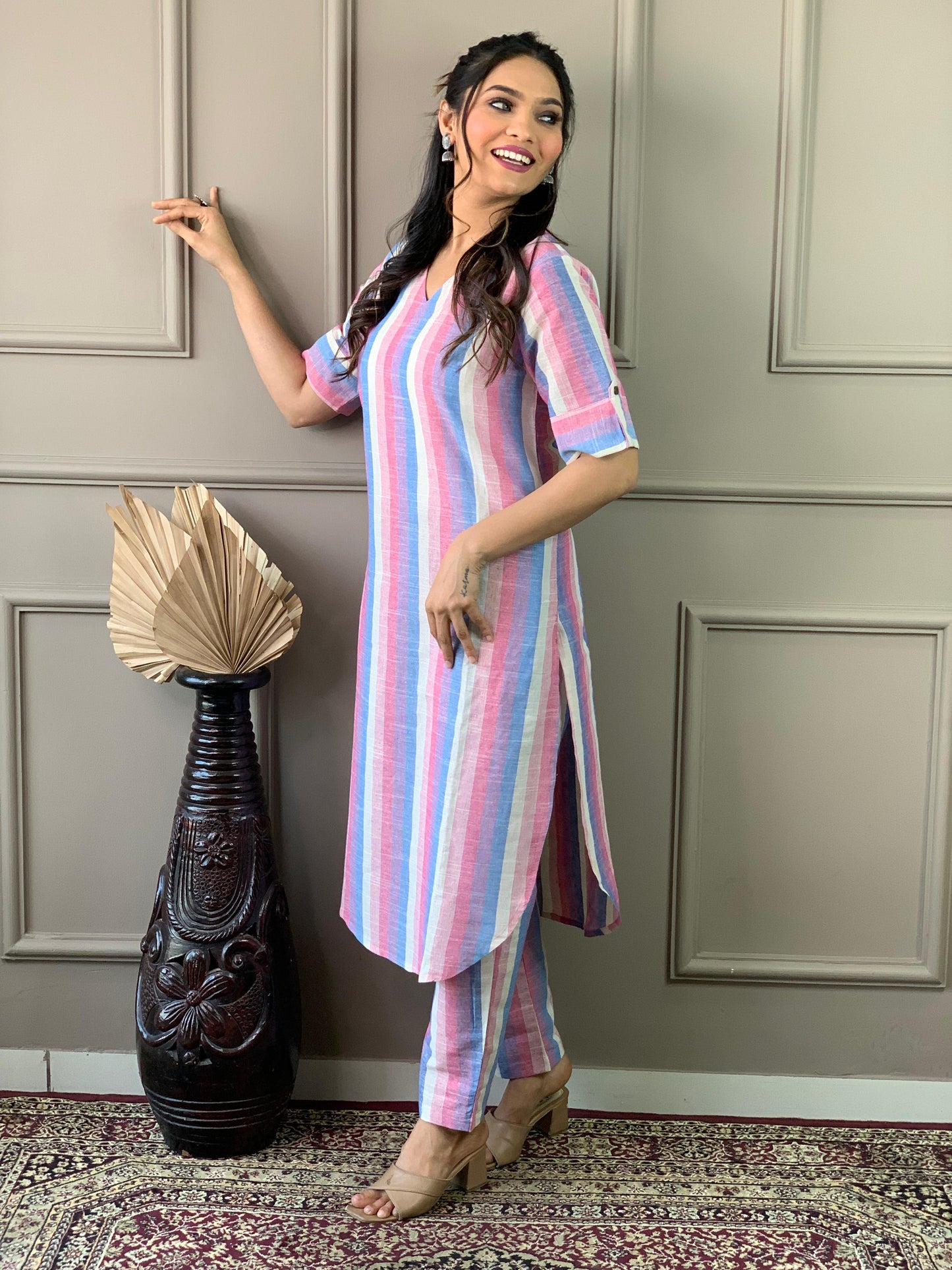 Cotton-Linen Long Kurtis and pant Set