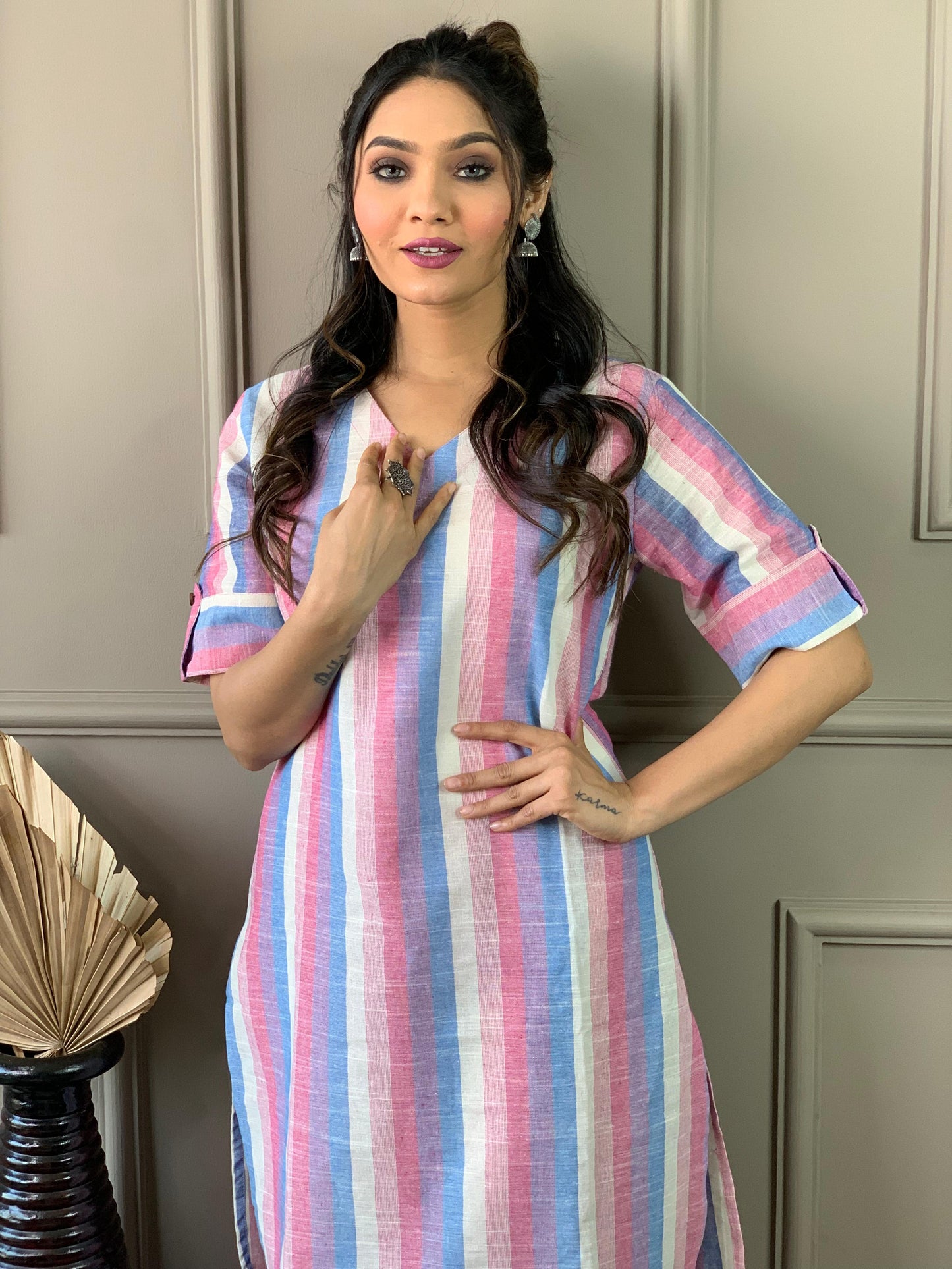 Cotton-Linen Long Kurtis and pant Set