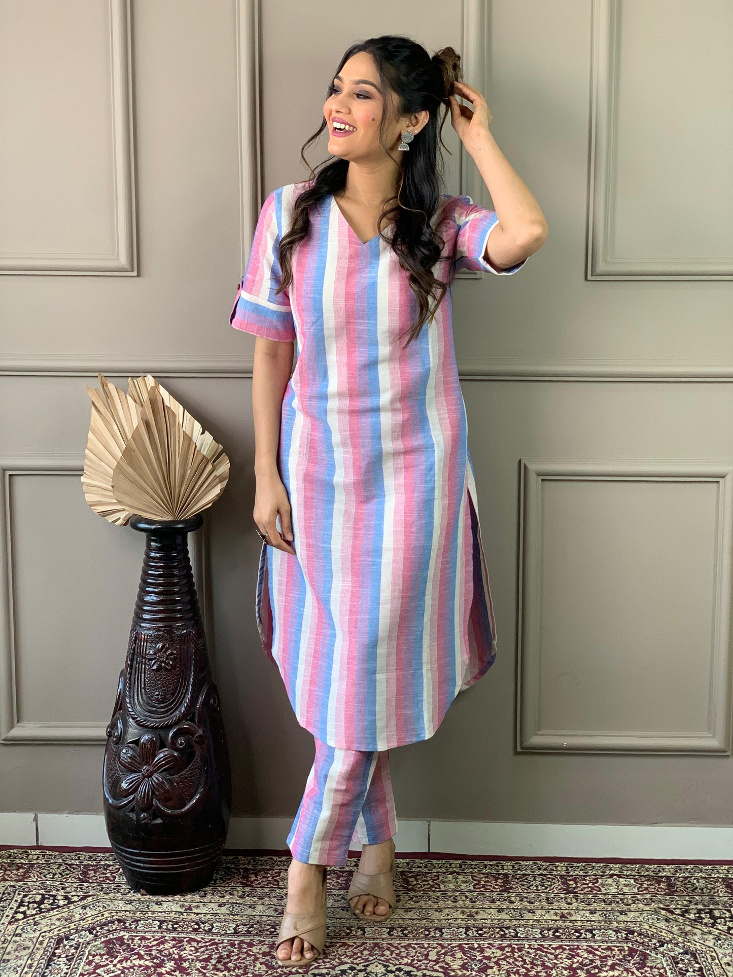 Cotton-Linen Long Kurtis and pant Set
