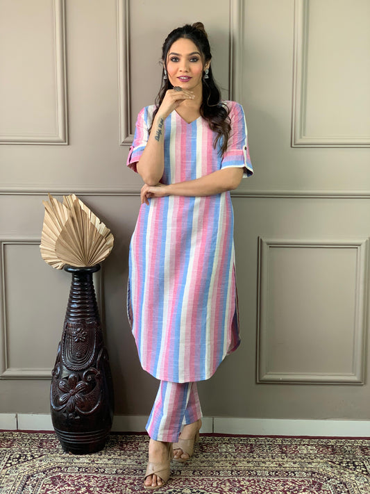 Cotton-Linen Long Kurtis and pant Set