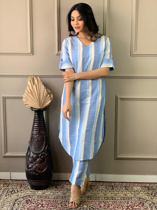 Cotton-Linen Long Kurti and Pant Set