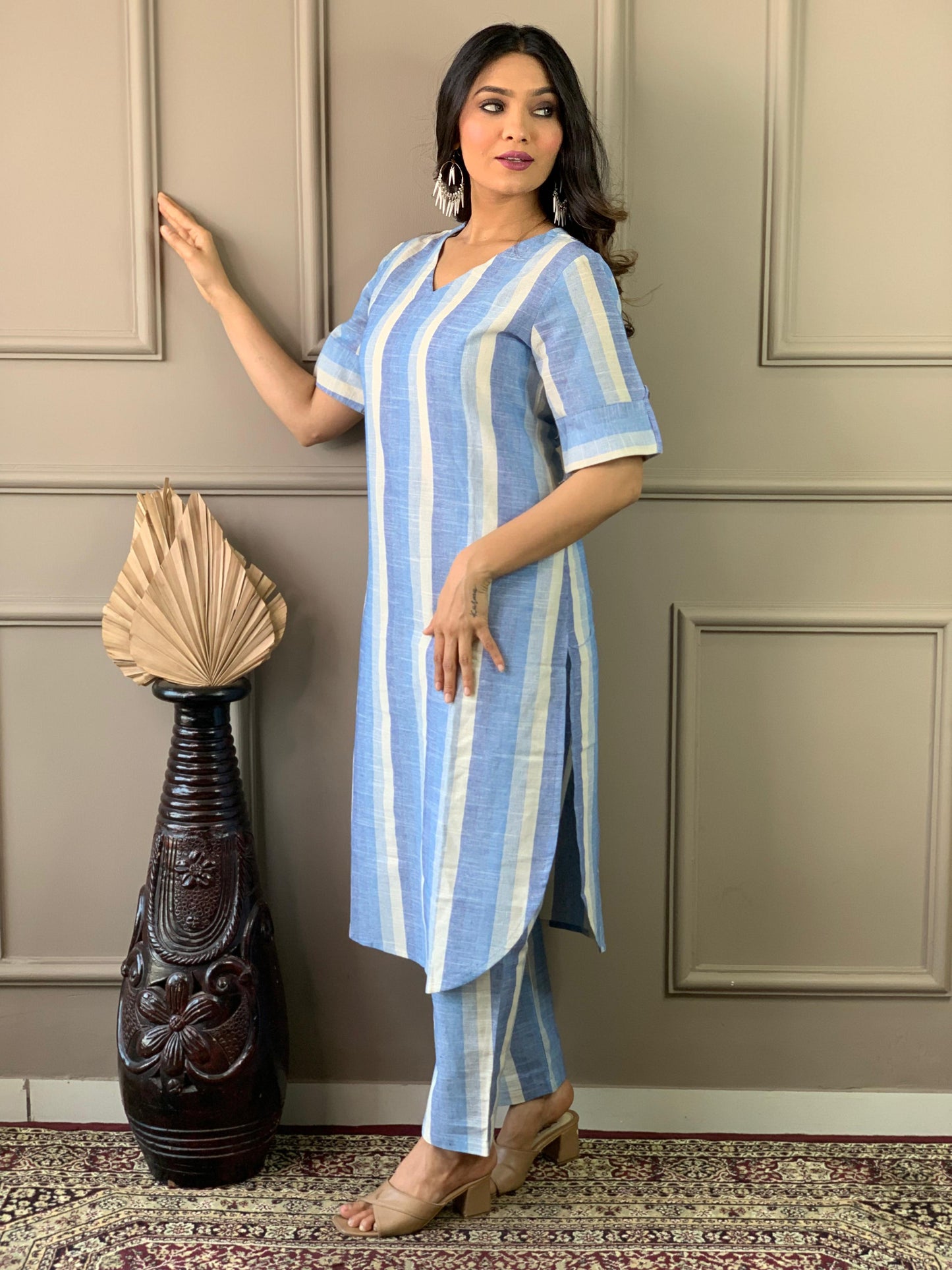 Cotton-Linen Long Kurti and Pant Set