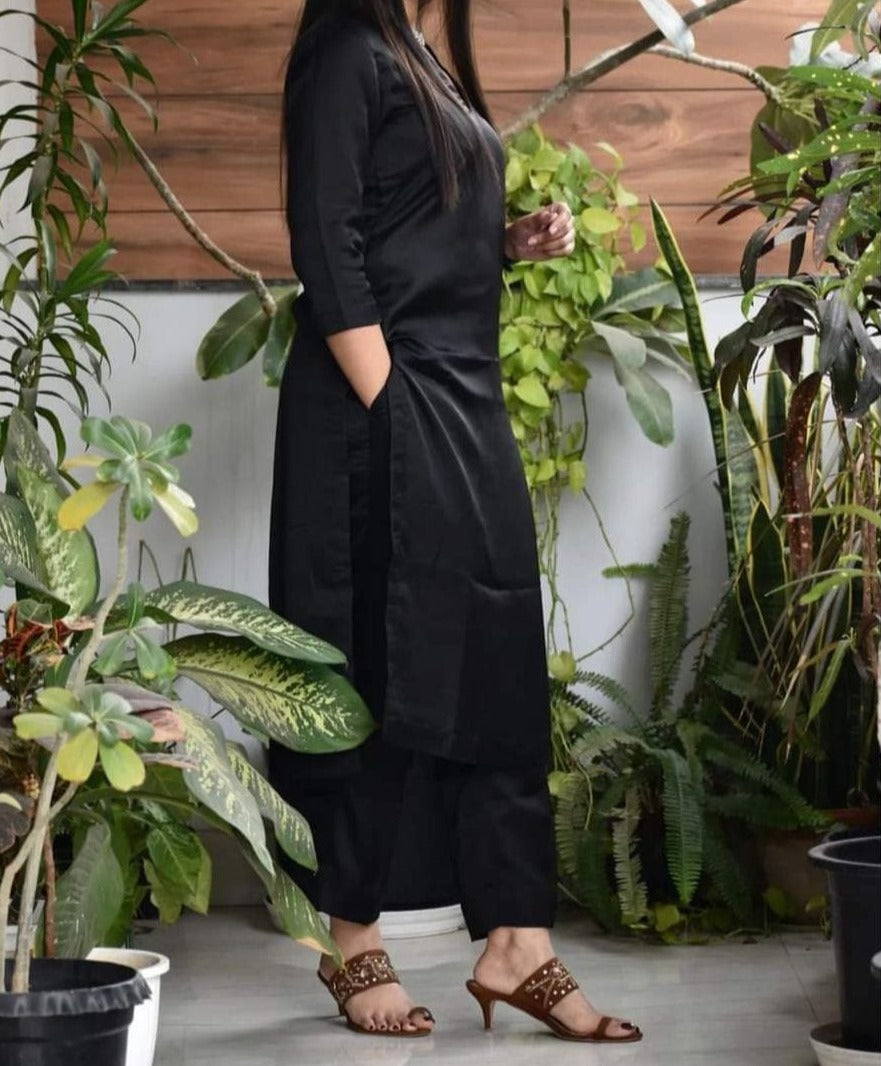Cotton full Black Kurti and pant set