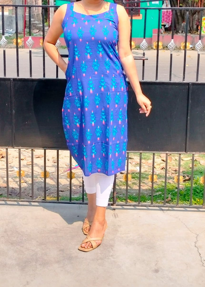 Sleevles cotton Bagru print Kurti