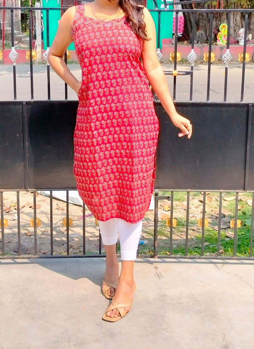 Sleevles cotton Bagru print Kurti