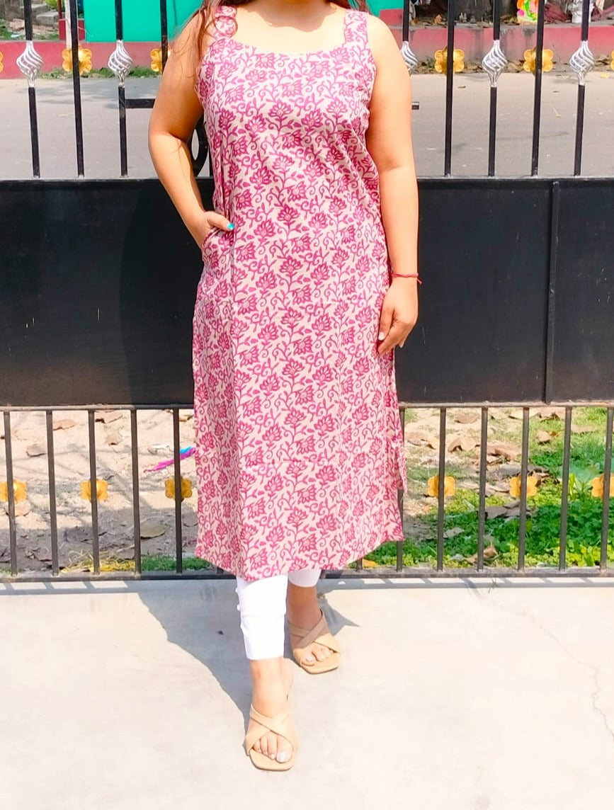 Sleevles cotton Bagru print Kurti