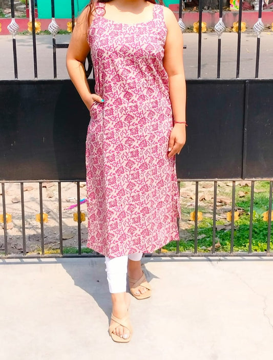 Sleevles cotton Bagru print Kurti