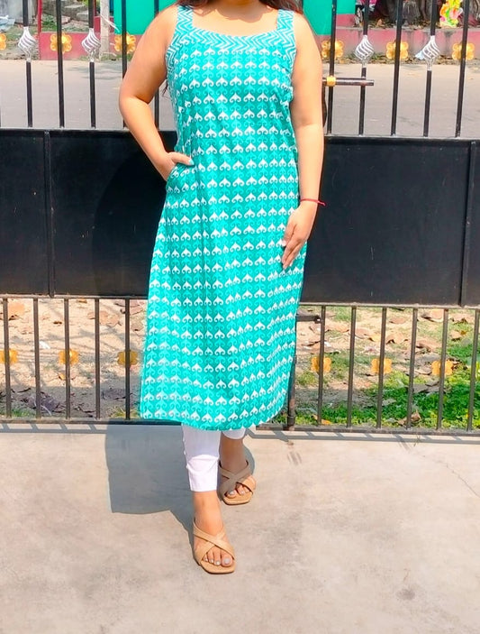 Sundari - Sleevless Long Kurtis (with sleeves attached seperately& pocket)