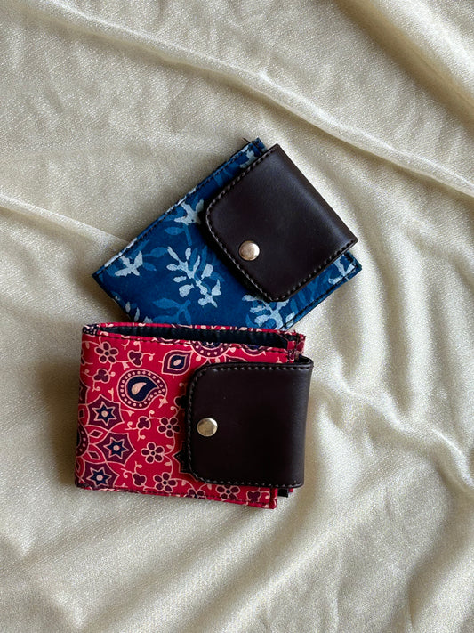 Leather-Free Wallet with Artisanal Blockprints Fabric - Set of 2