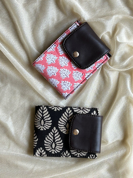Leather-Free Wallet with Artisanal Blockprints Fabric - Set of 2