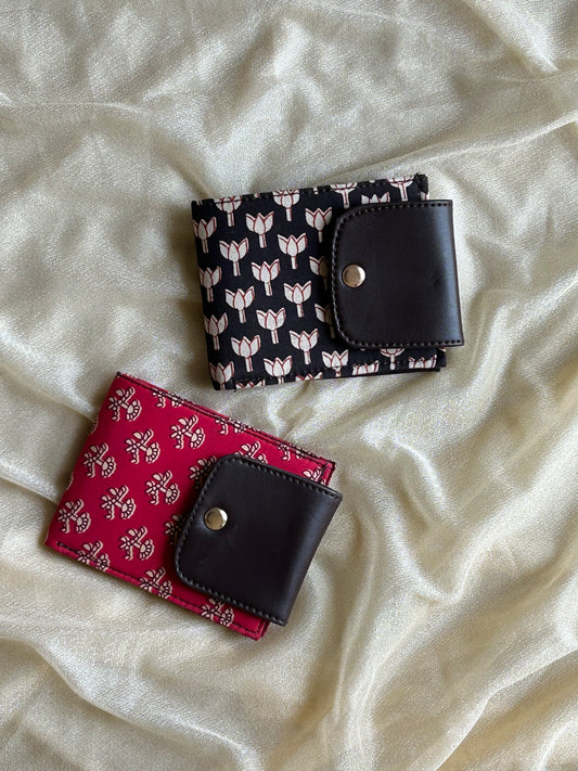 Leather-Free Wallet with Artisanal Blockprints Fabric - Set of 2