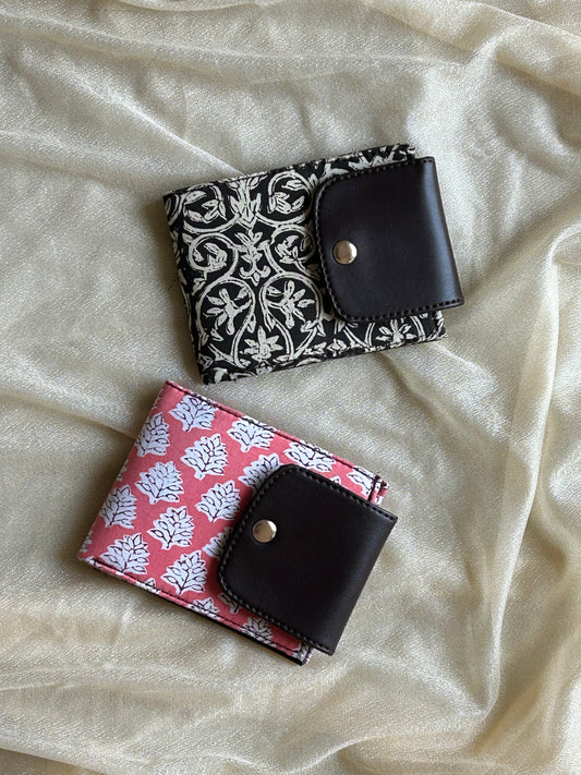 Leather-Free Wallet with Artisanal Blockprints Fabric - Set of 2