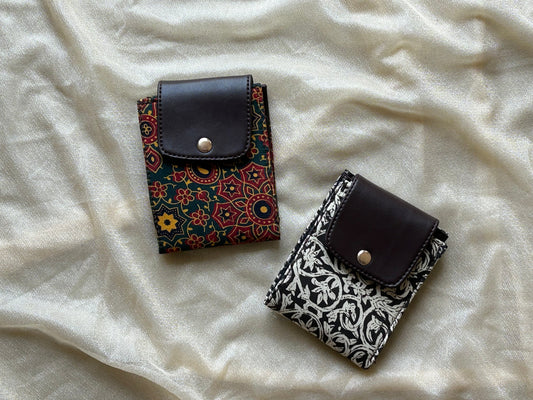 Leather-Free Wallet with Artisanal Blockprints Fabric - Set of 2