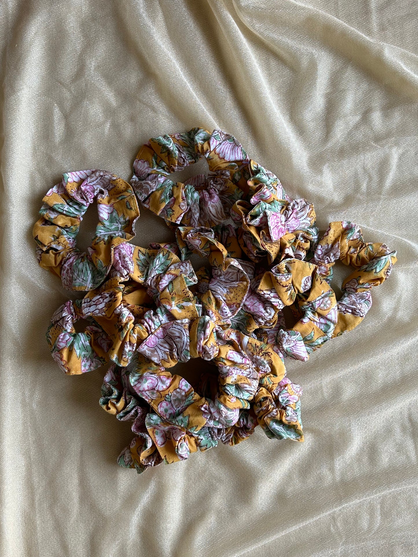 Scrunchies- Recycled blockprinted- set of 3