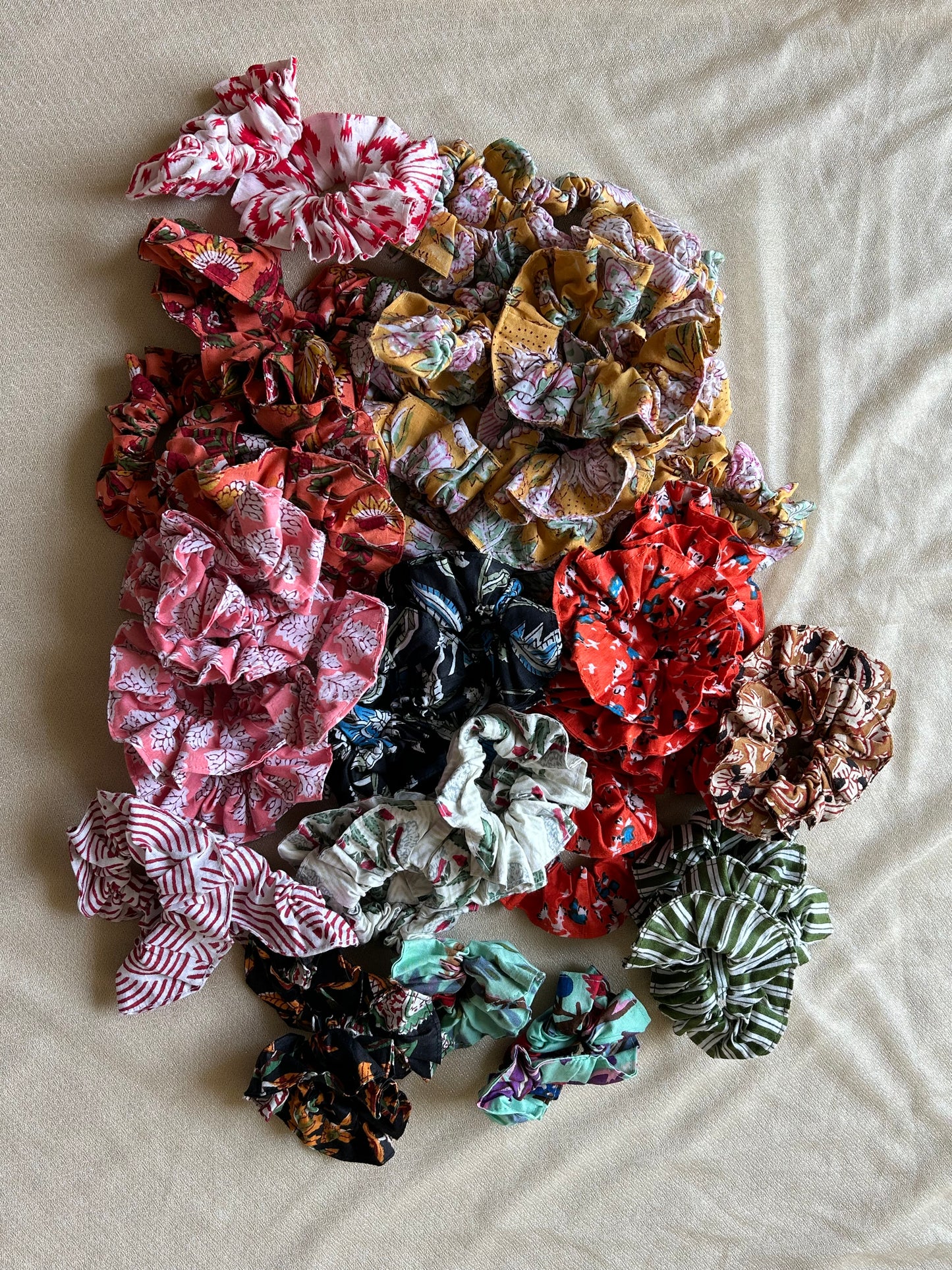 Scrunchies- Recycled blockprinted- set of 3