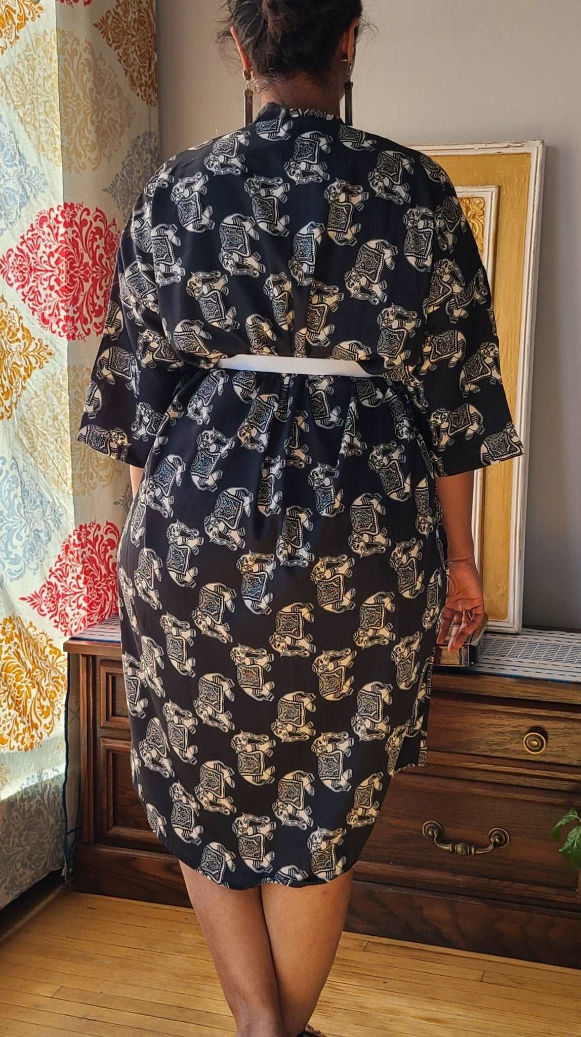 Elephant Printed Viscose Kaftan - Elegant and Stylish - Indianidhi