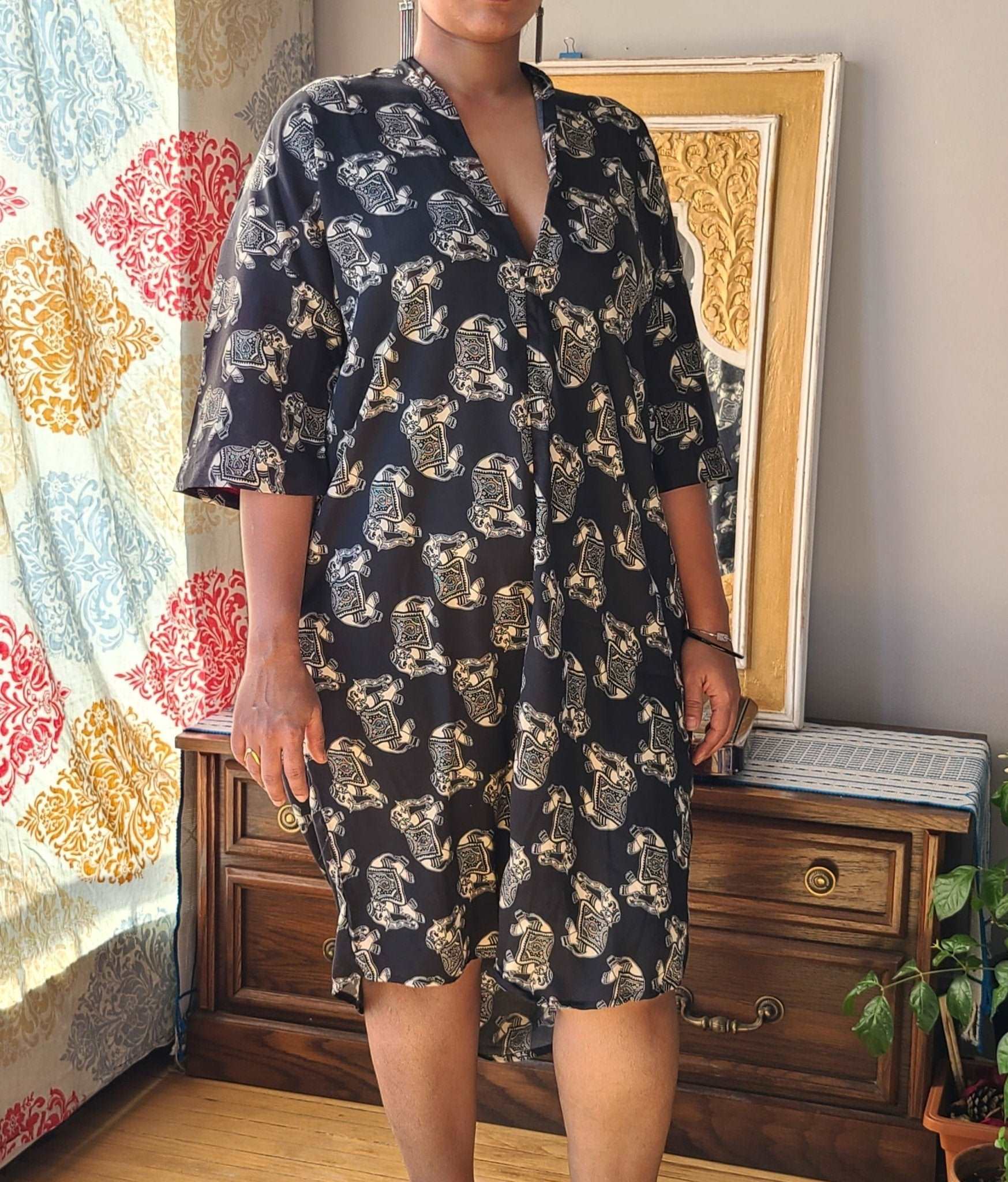 Elephant Printed Viscose Kaftan - Elegant and Stylish - Indianidhi