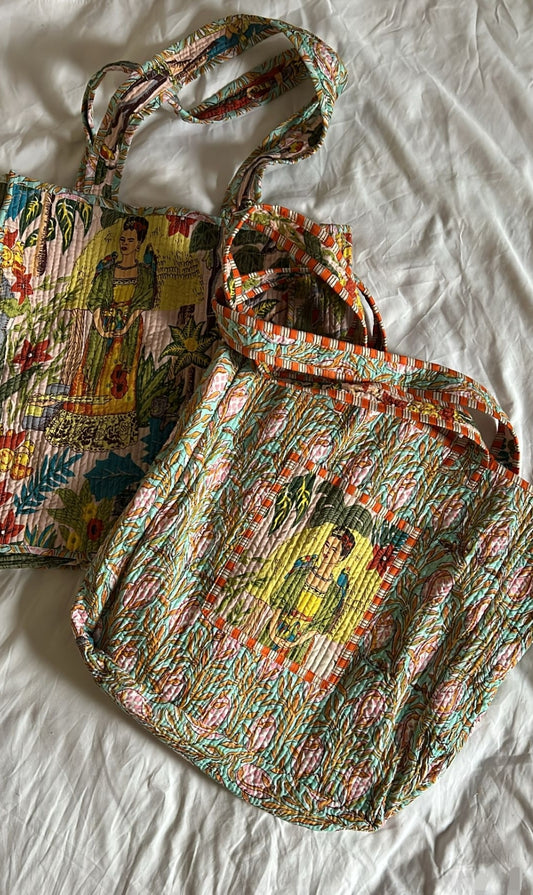 Reversible Quilted Tote bag- Handblock printed