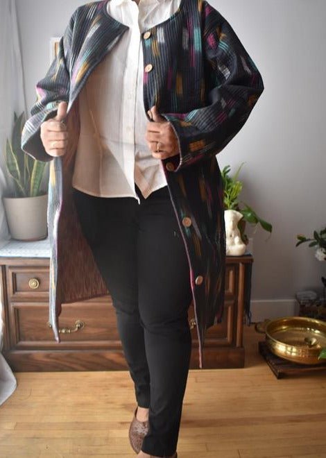 Artisan Crafted Ikat Quilted Jacket: Stylish Warmth for Every Season - Indianidhi