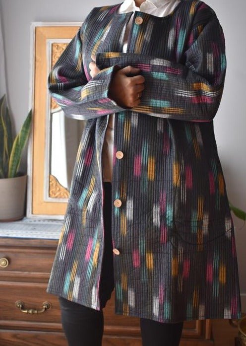 Artisan Crafted Ikat Quilted Jacket: Stylish Warmth for Every Season - Indianidhi