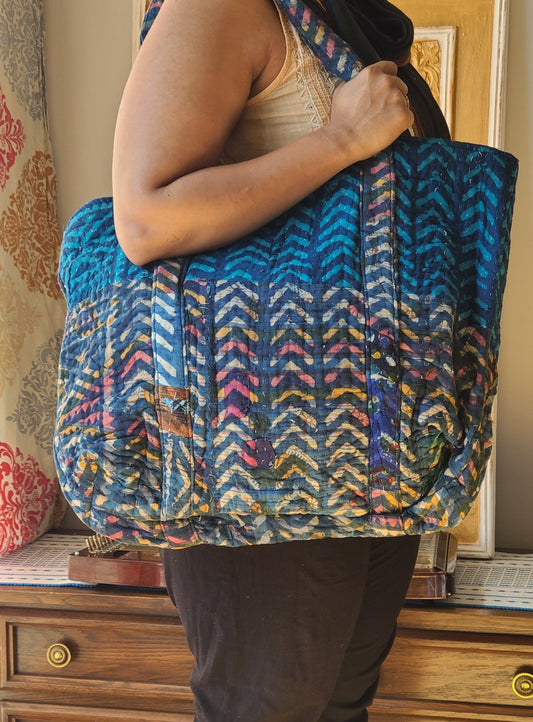 Handcrafted Kantha Tote Bag: Exquisite Blend of Style and sustainable fashion - Indianidhi