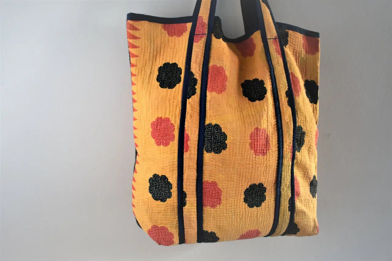 Handcrafted Kantha Tote Bag: Exquisite Blend of Style and sustainable fashion - Indianidhi