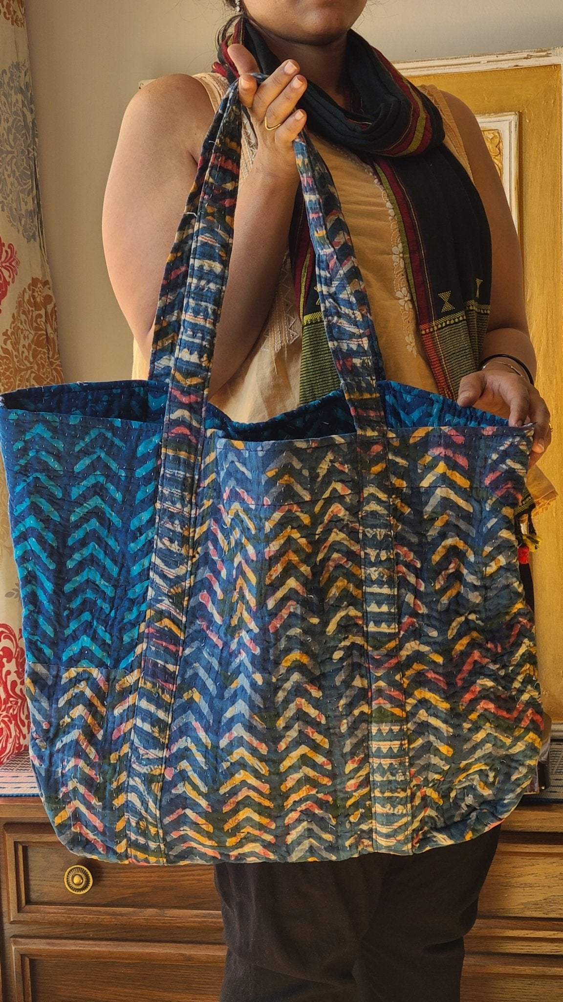 Handcrafted Kantha Tote Bag: Exquisite Blend of Style and sustainable fashion - Indianidhi