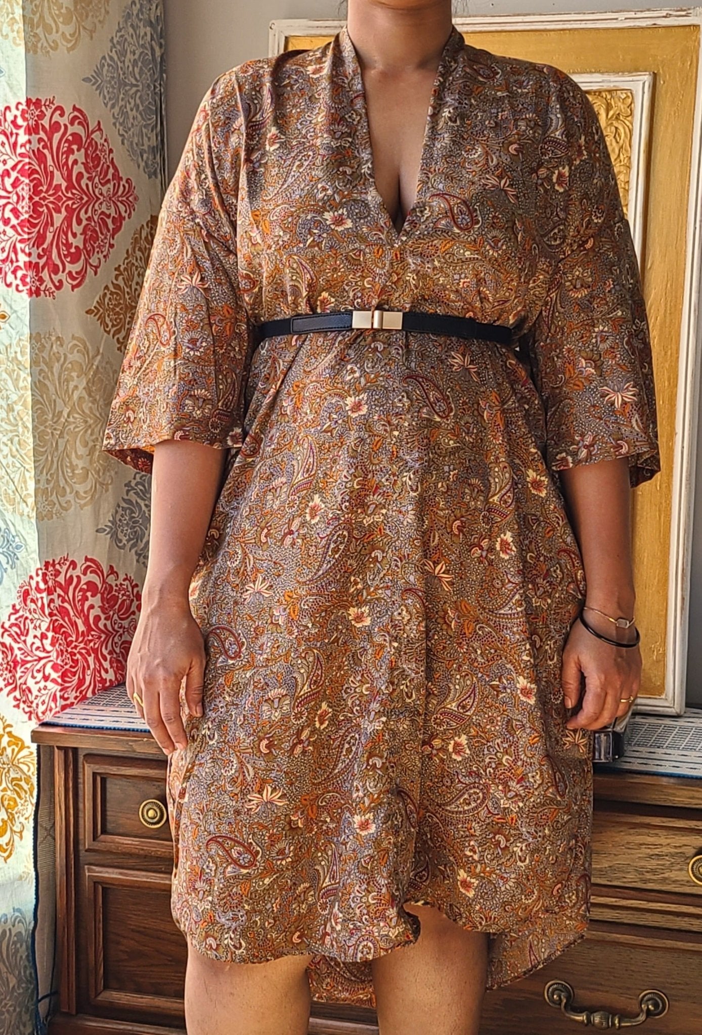 Stunning Paisley Hand-Printed Viscose Kaftan - Exude Elegance! - Indianidhi