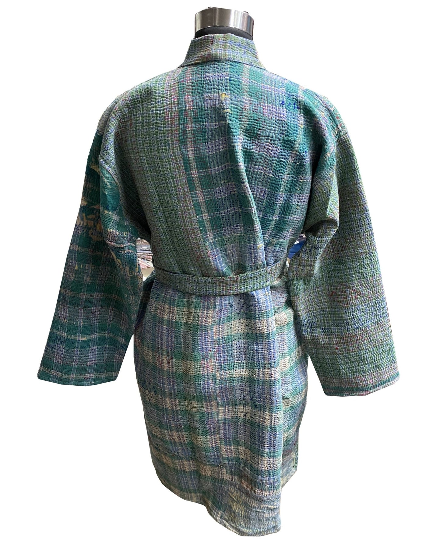 Vintage Thrift Kantha Jacket: Sustainable Outerwear from Upcycled Recycled Sarees - Indianidhi