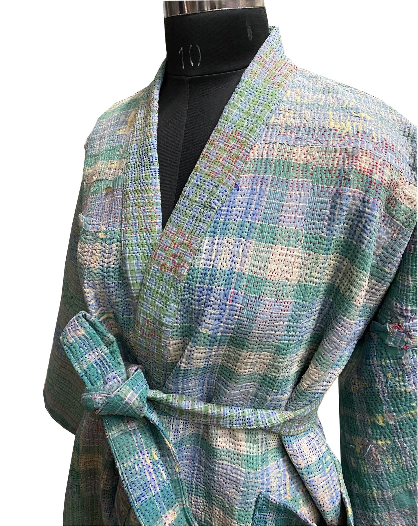 Vintage Thrift Kantha Jacket: Sustainable Outerwear from Upcycled Recycled Sarees - Indianidhi