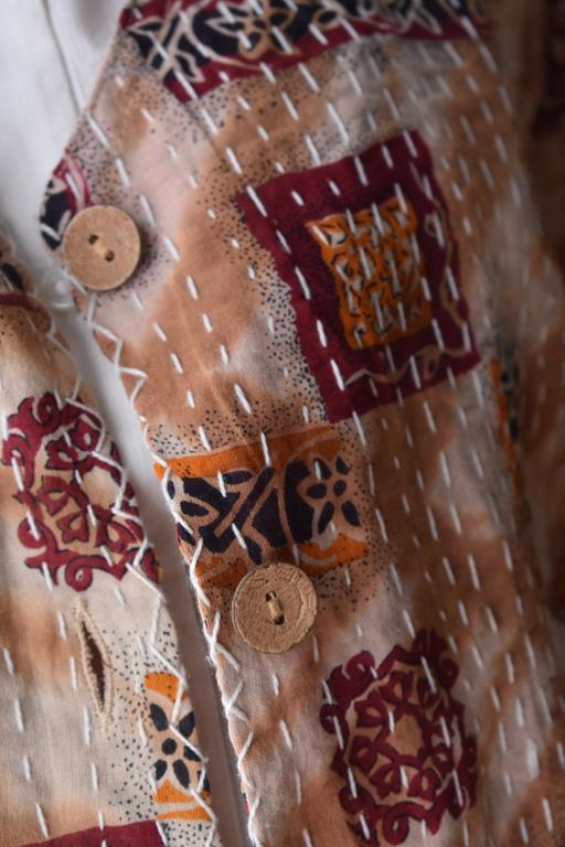 Vintage Thrift Reversible Kantha Jacket: Sustainable Outerwear from Upcycled Recycled Sarees -Thin - Indianidhi