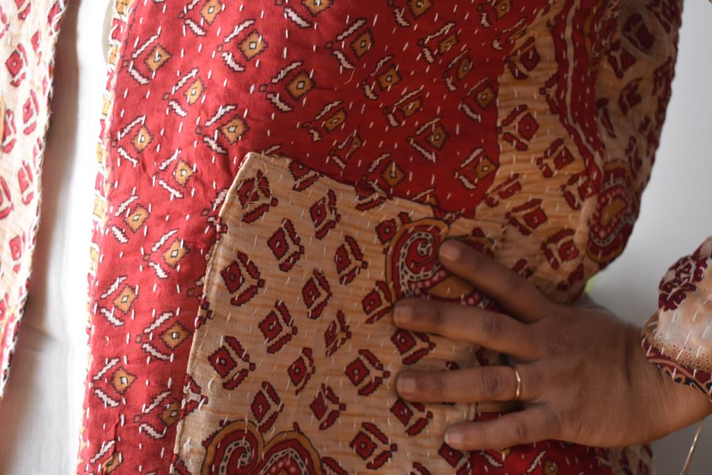 Vintage Thrift Reversible Kantha Jacket: Sustainable Outerwear from Upcycled Recycled Sarees -Thin - Indianidhi
