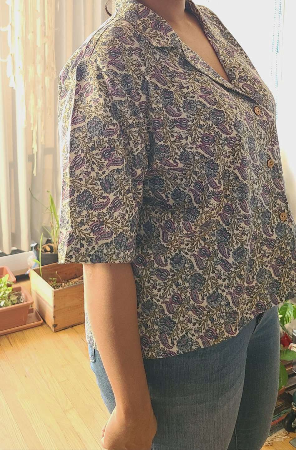 Artistic Printed - Relaxed fit Crop Shirt ,Short Sleeved