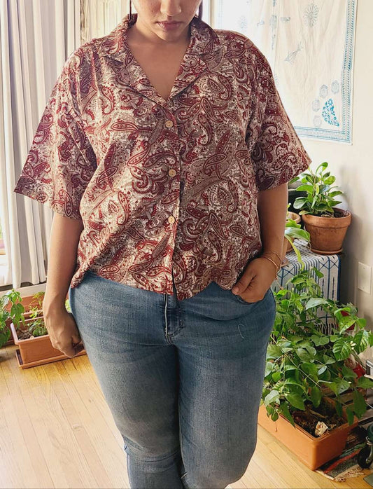 Artistic Printed - Relaxed fit Crop Shirt short sleeves