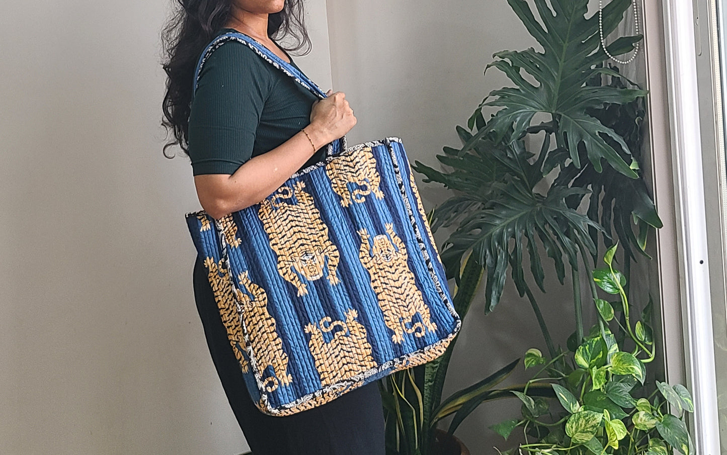 Reversible Quilted Tote bag- Handblock printed