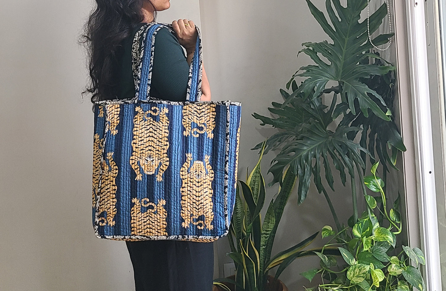 Reversible Quilted Tote bag- Handblock printed