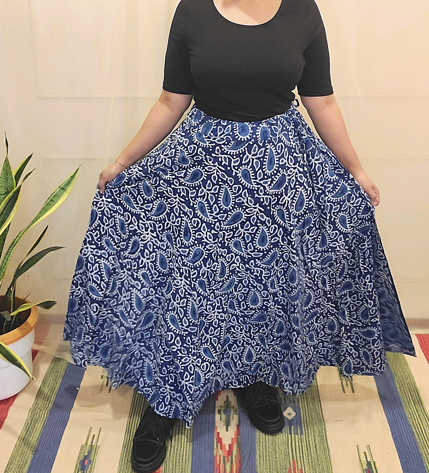 Indigo Hand Block Printed Skirt: Artisanal Elegance for Fashion-forward Women | Shop Now