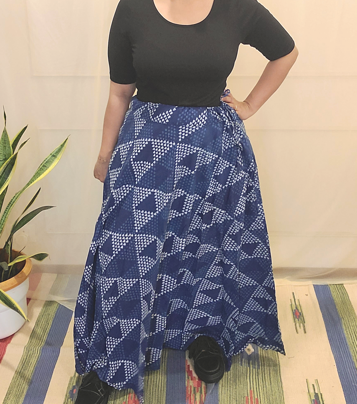 Indigo Hand Block Printed Skirt: Artisanal Elegance for Fashion-forward Women | Shop Now