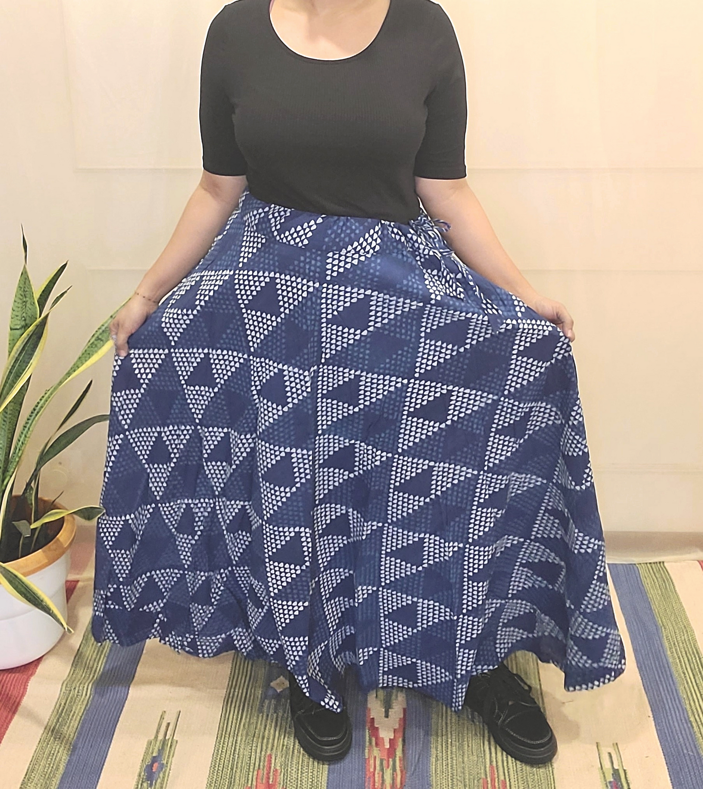 Indigo Hand Block Printed Skirt: Artisanal Elegance for Fashion-forward Women | Shop Now