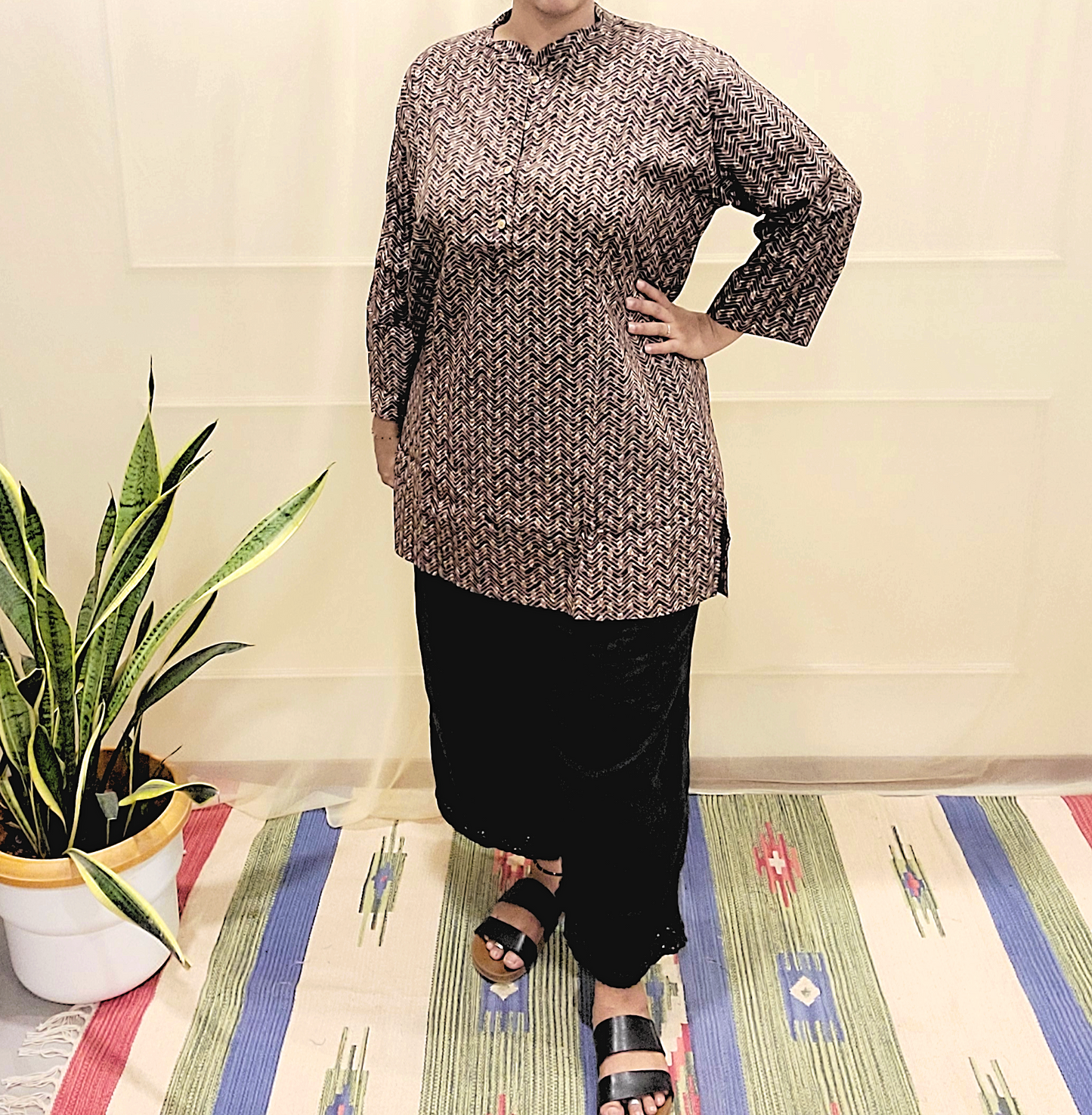 Button women's Kurti-Block print