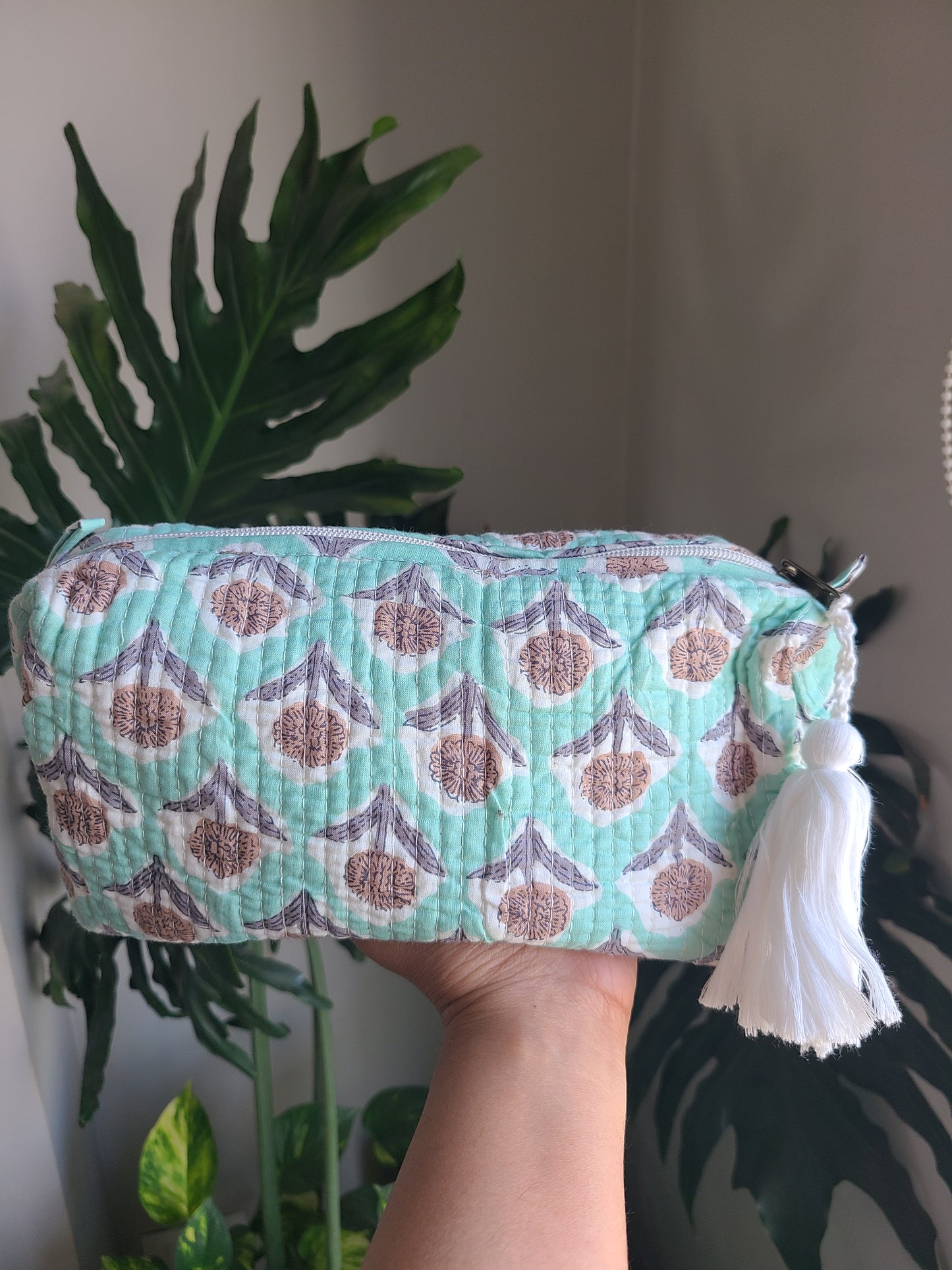 Quilted toiletry Pouches - Block printed