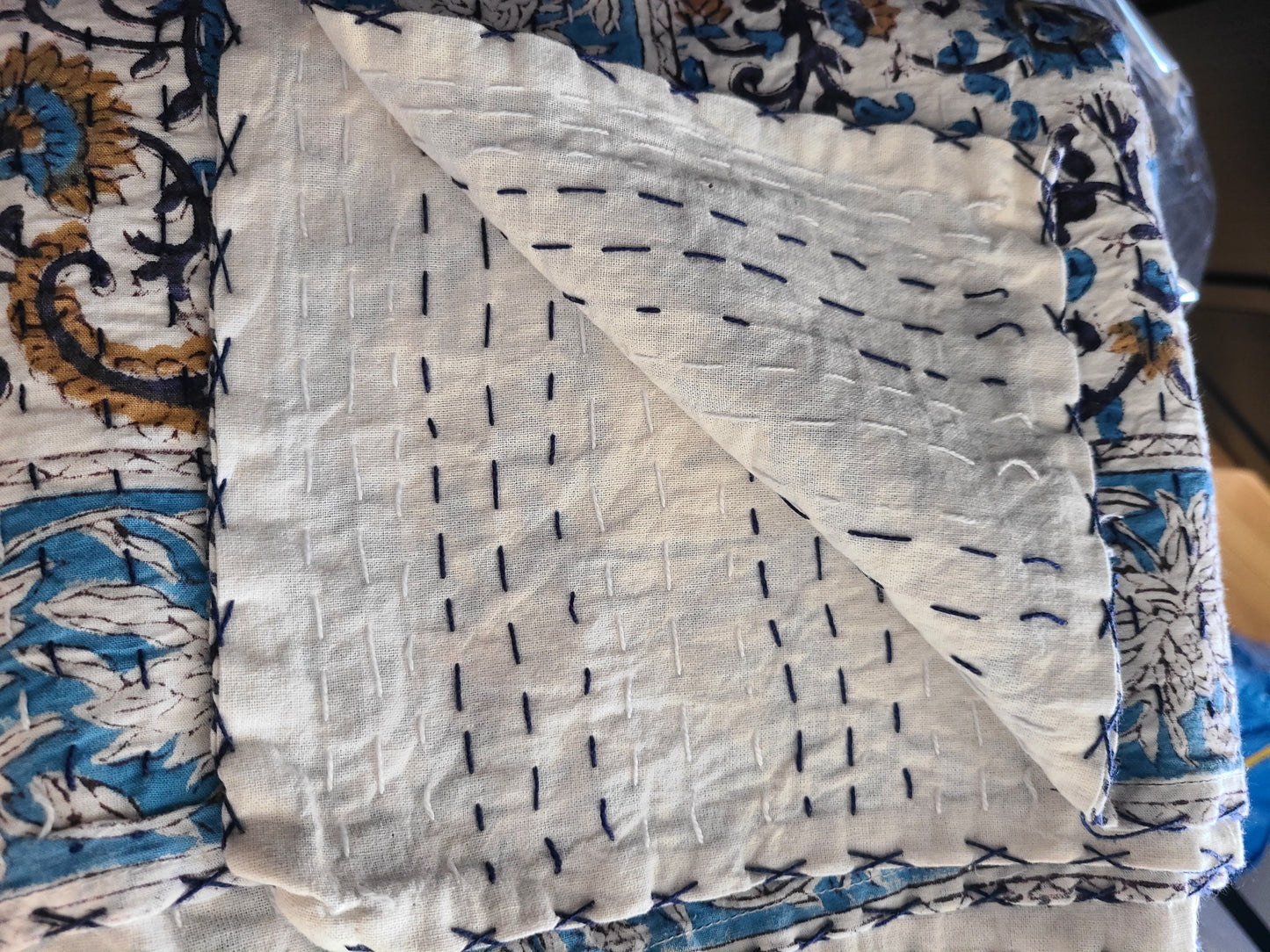 Hand Block Printed  Kantha Quilt: Artisanal