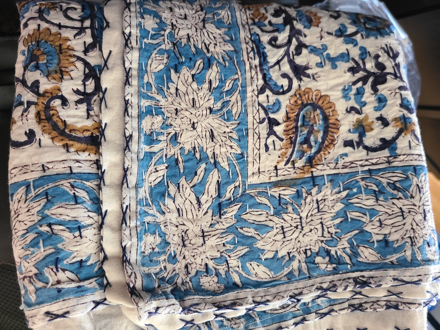 Hand Block Printed  Kantha Quilt: Artisanal