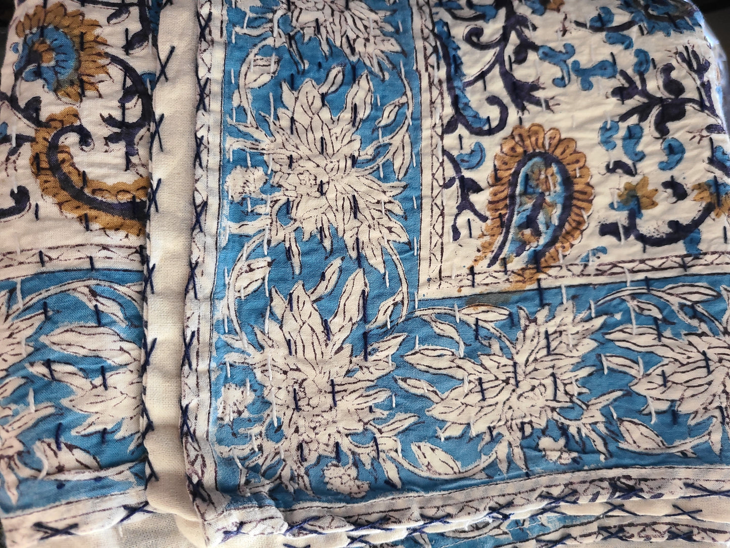 Hand Block Printed  Kantha Quilt: Artisanal