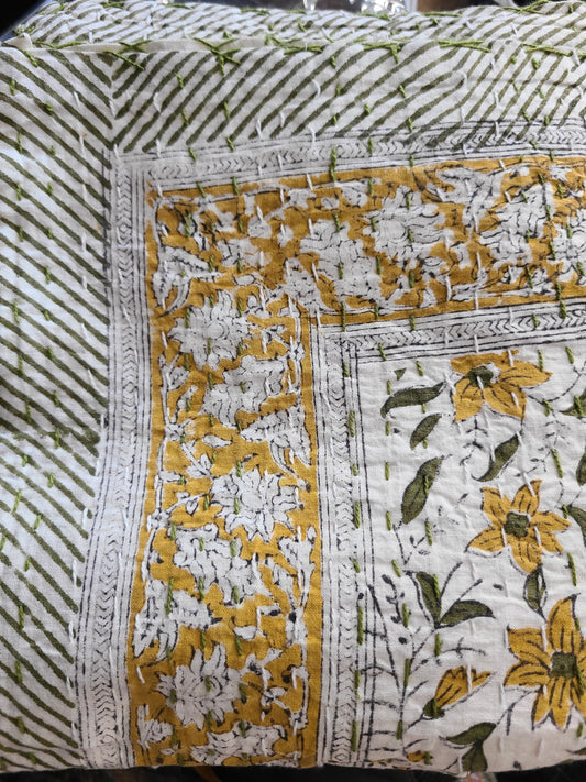 Hand Block Printed  Kantha Quilt: Artisanal