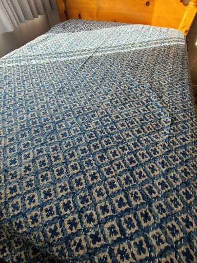 Hand Block Printed Indigo Kantha Quilt: Artisanal