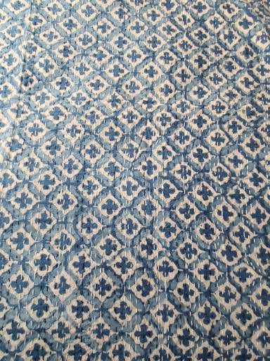 Hand Block Printed Indigo Kantha Quilt: Artisanal