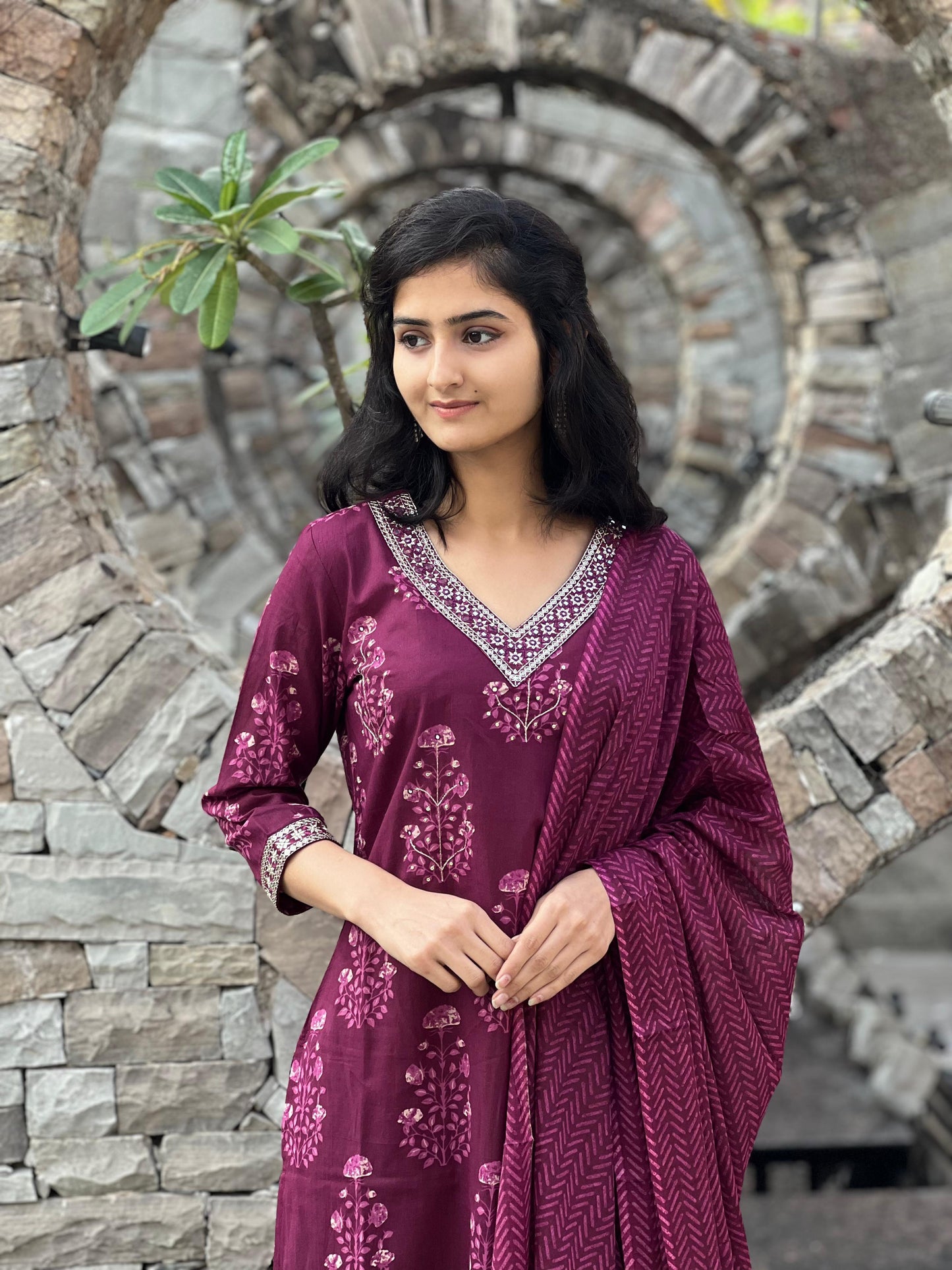 Women's block printed Kurta Pant and dupatta